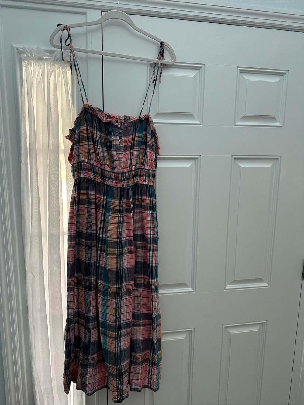 Vineyard Vines Plaid Tie-Strap Midi Dress in Pink and Teal